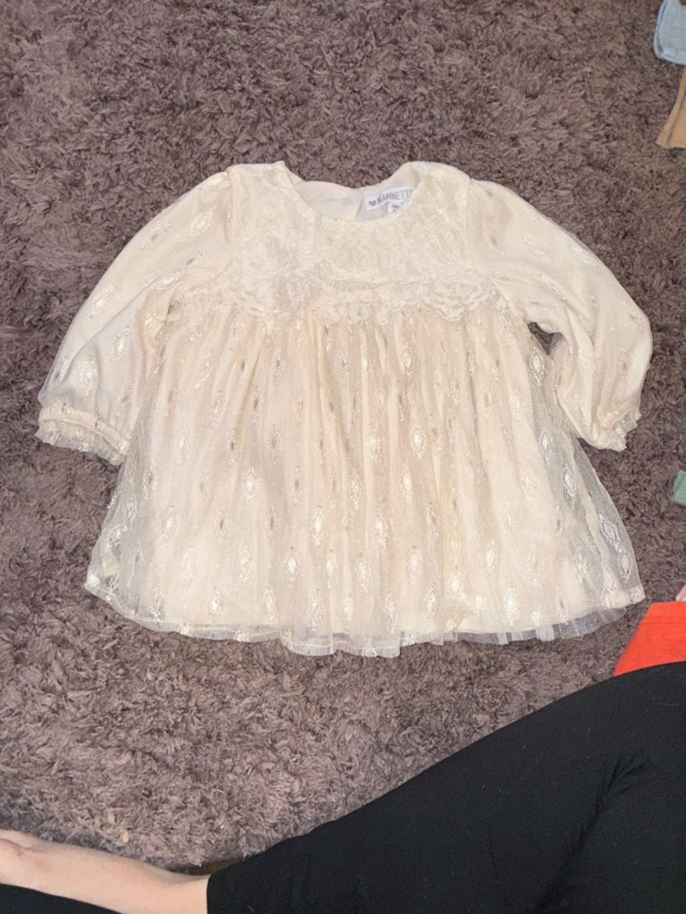 Nannette Baby Cream Lace & Tulle Long-Sleeve Dress